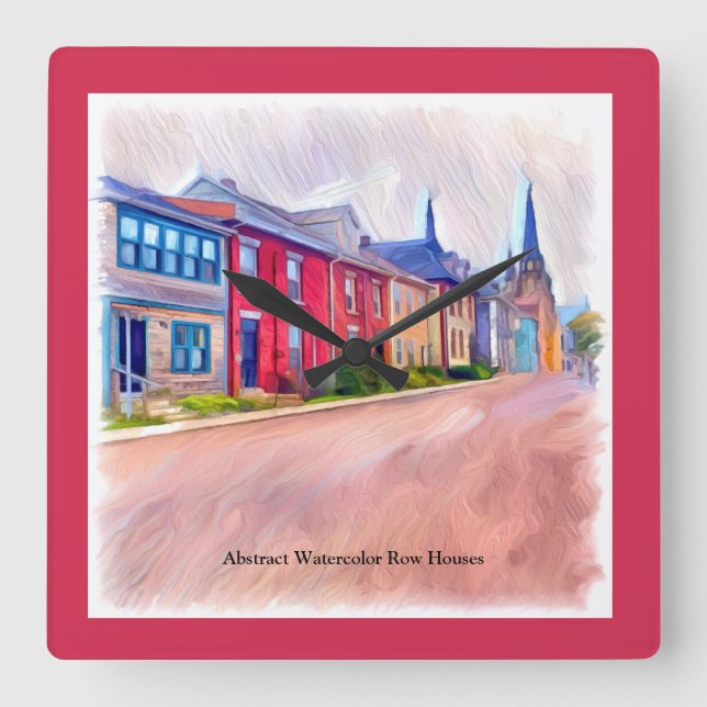 Abstract Watercolor Row Houses Square Wall Clock (Front)