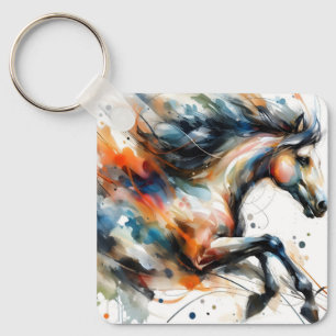 Abstract Watercolor Running Horse Keychain