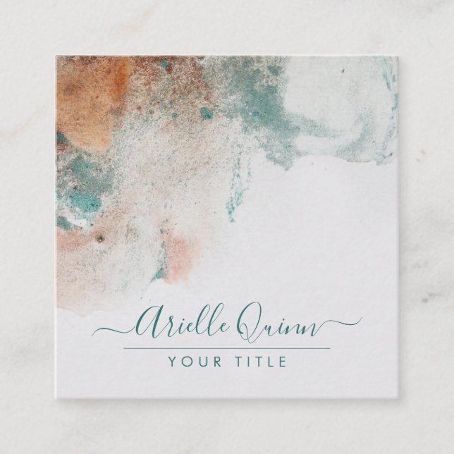 Abstract Watercolor Script Name Square Business Card (Front)