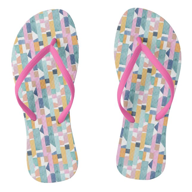 Abstract Watercolor Shape Pattern Flip Flops (Footbed)