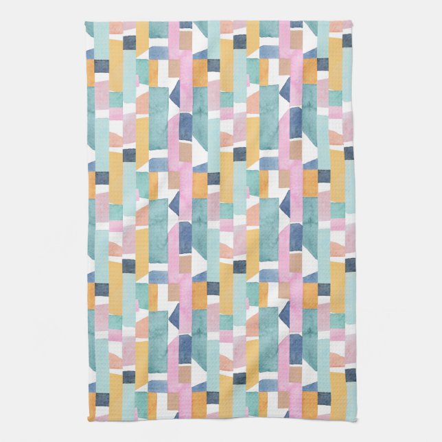Abstract Watercolor Shape Pattern Kitchen Towel (Vertical)