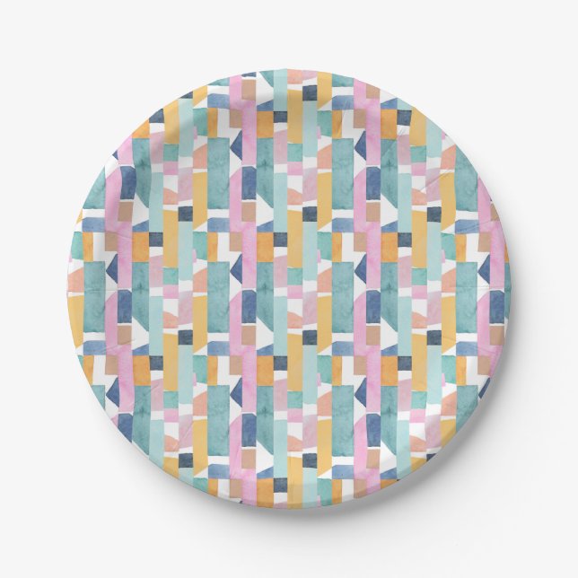 Abstract Watercolor Shape Pattern Paper Plate (Front)