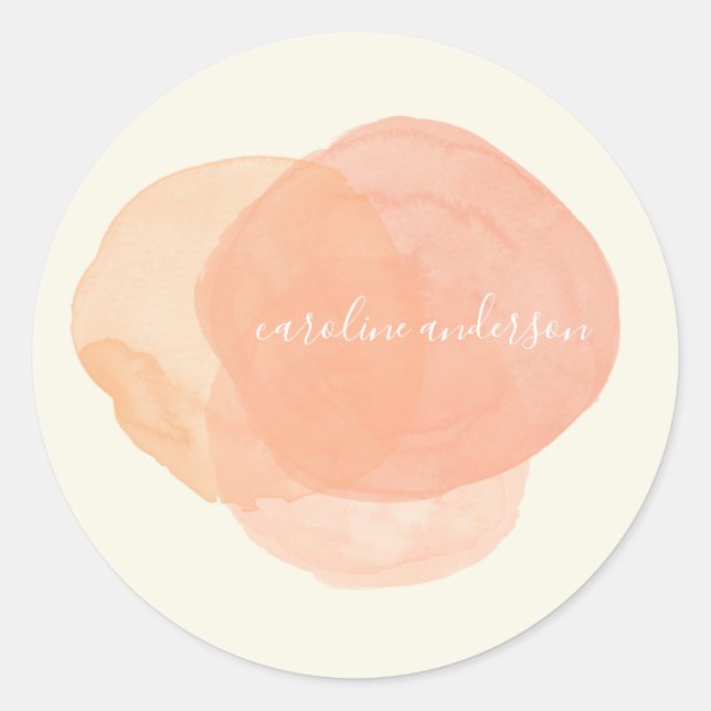 Abstract Watercolor Shapes in Peach Personalized  Classic Round Sticker (Front)