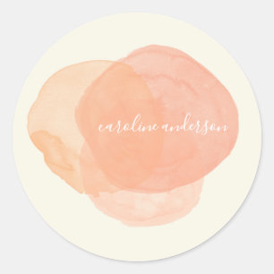 Abstract Watercolor Shapes in Peach Personalized  Classic Round Sticker