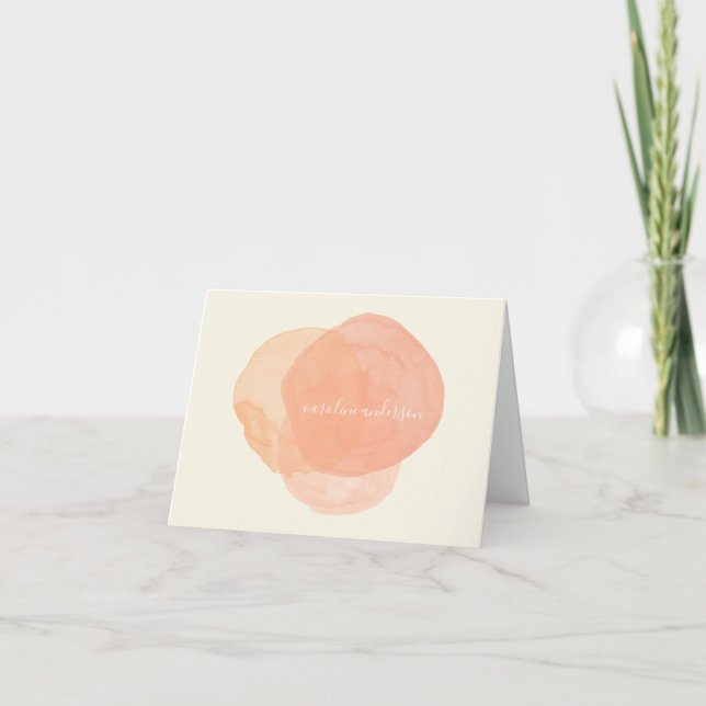 Abstract Watercolor Shapes in Peach Personalized Note Card (Front)