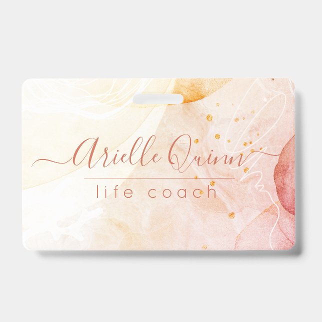 Abstract Watercolor Shapes Rose Script Life Coach Badge (Front)