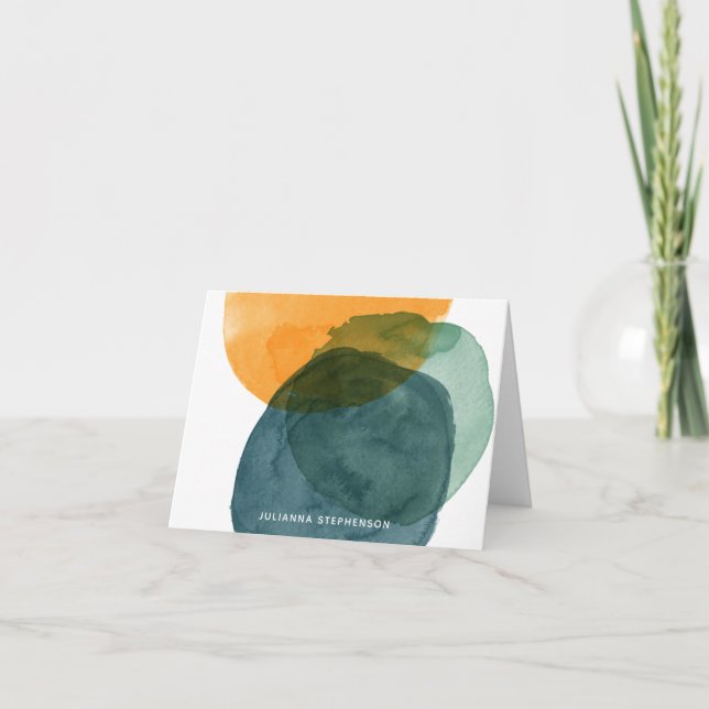 Abstract Watercolor Shapes Teal Blue Personalized Note Card (Front)