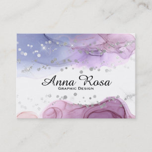 *~* Abstract Watercolor Silver Glitter Modern Art Business Card