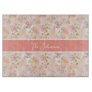 Abstract Watercolor Small Peach Pink Flowers Cutting Board