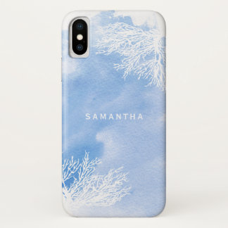 Abstract watercolor splash, blue coral reef trendy iPhone x case