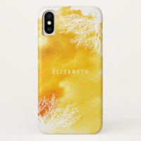 Abstract watercolor splash, yellow coral reef