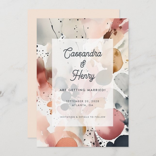 Abstract Watercolor Splashed Wedding Save The Date (Front/Back)