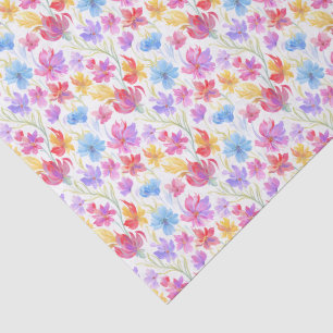 Abstract Watercolor Style Flowers Pink Blue Yellow Tissue Paper