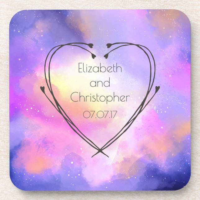 Abstract Watercolor Surreal Space Clouds Wedding Coaster (Front)