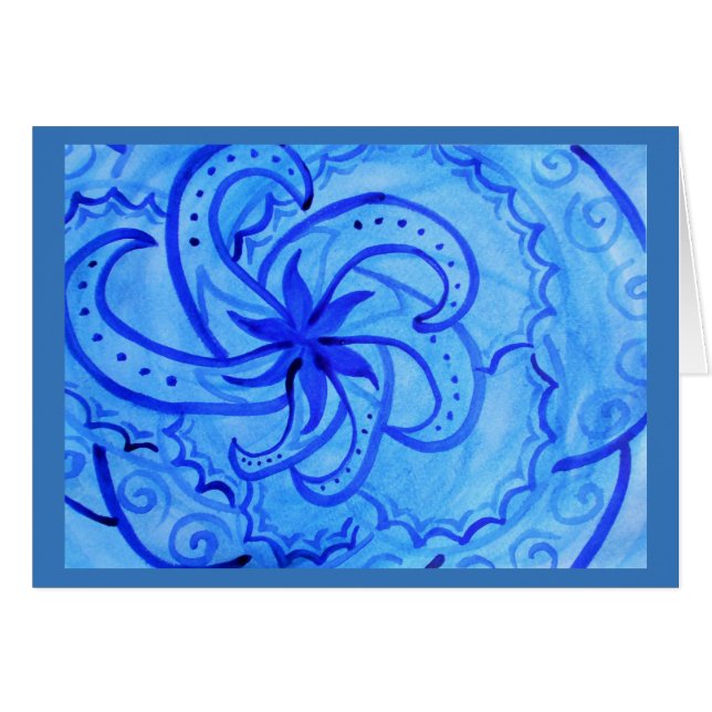 Abstract watercolor swirling mandala in blue (Front Horizontal)