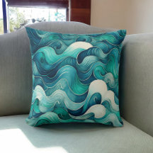 Abstract Watercolor Teal Blue Ocean Waves