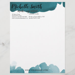 Abstract watercolor teal colour splash brush strok letterhead