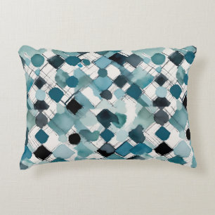 Abstract Watercolor Teal Diamonds and Circles Accent Pillow