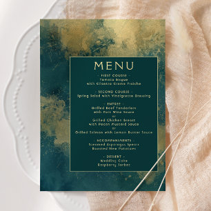 Abstract Watercolor Teal Gold Wedding Menu