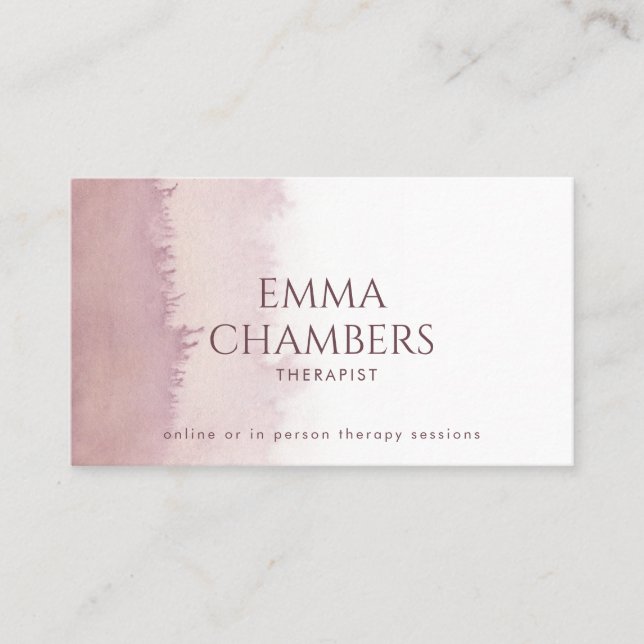 Abstract Watercolor Therapist Counsellor Dusty Ros Business Card (Front)