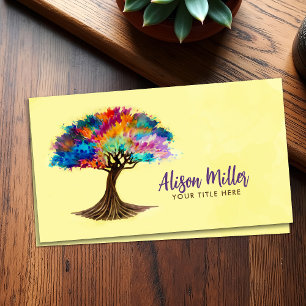 Abstract Watercolor Tree with Colourful Foliage Business Card