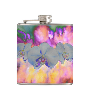 Abstract watercolor tropical floral orchids Hip Flask