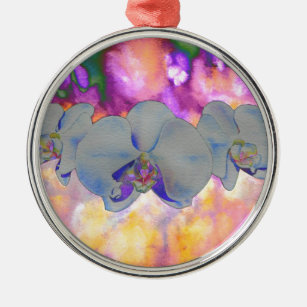  Abstract watercolor tropical floral orchids Metal Ornament