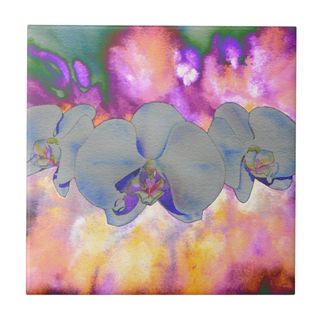  Abstract watercolor tropical floral orchids Tile (Front)