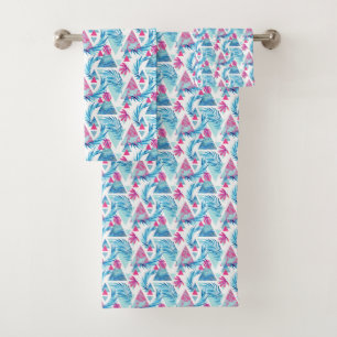 Abstract Watercolor Tropical Leaf Pattern Bath Towel Set
