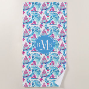 Abstract Watercolor Tropical Leaf Pattern Beach Towel