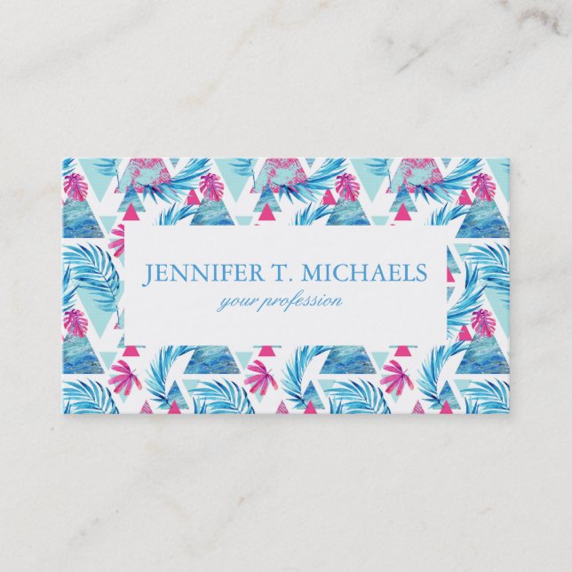 Abstract Watercolor Tropical Leaf Pattern Business Card (Front)