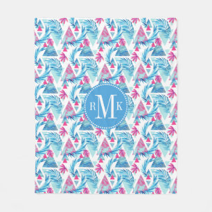Abstract Watercolor Tropical Leaf Pattern Fleece Blanket