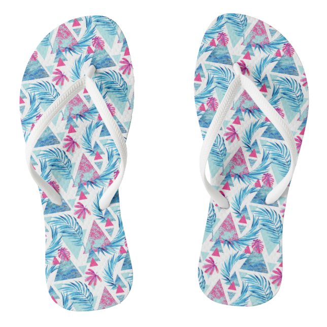 Abstract Watercolor Tropical Leaf Pattern Flip Flops (Footbed)