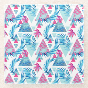 Abstract Watercolor Tropical Leaf Pattern Glass Coaster