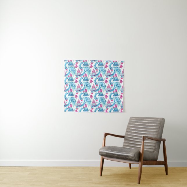 Abstract Watercolor Tropical Leaf Pattern Tapestry (In Situ (Horizontal))
