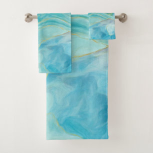 Abstract Watercolor Turquoise Blue Gemstone Bath Towel Set