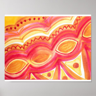 Abstract watercolor with warm ethnic feel poster