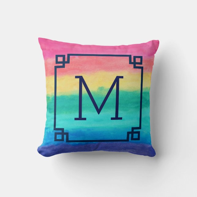 Abstract Watercolors In Pink Blue-Green & Yellow Throw Pillow (Front)