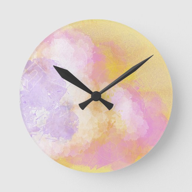 Abstract Watercolors - Orange Background Round Clock (Front)