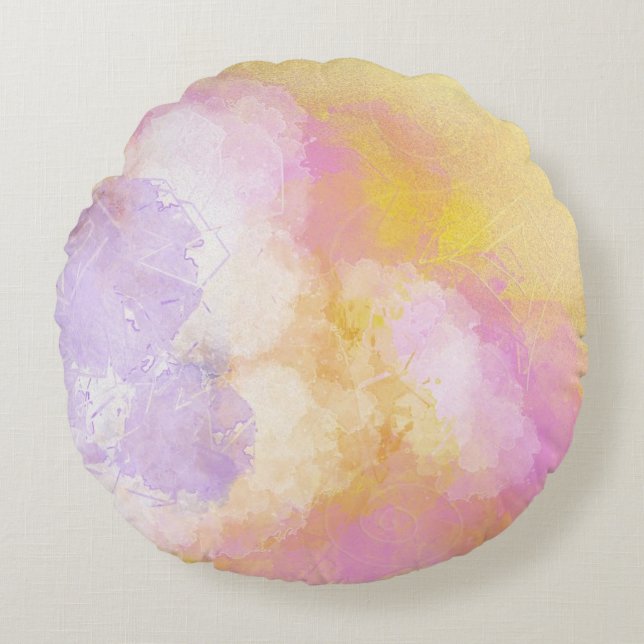 Abstract Watercolors - Orange Background Round Pillow (Front)