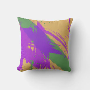 Abstract Watercolors Paint Purple Green Gold Throw Pillow