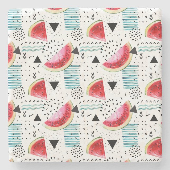 Abstract Watermelon Pattern Stone Coaster (Front)