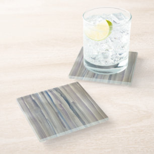 Abstract Watery Stripes Watercolor Glass Coaster