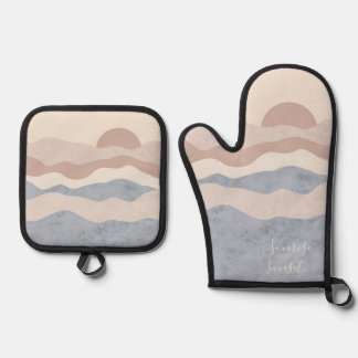 Abstract Wave Background  Oven Mitt & Pot Holder Set