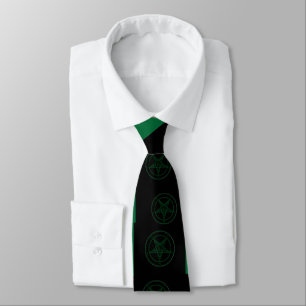 Abstract Wave Baphomet Neck Tie {Green}