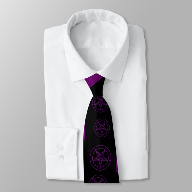 Abstract Wave Baphomet Neck Tie (Purple) (Tied)