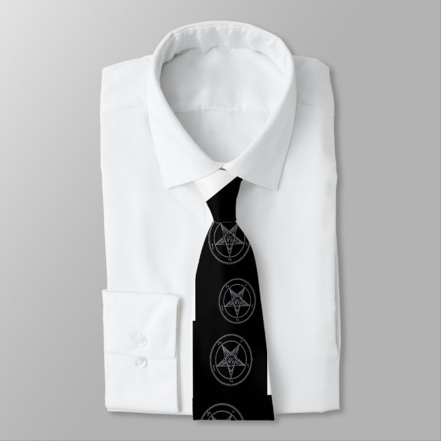 Abstract Wave Baphomet Neck Tie (White) (Tied)