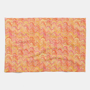 Abstract wave pattern - orange, coral and gold kitchen towel