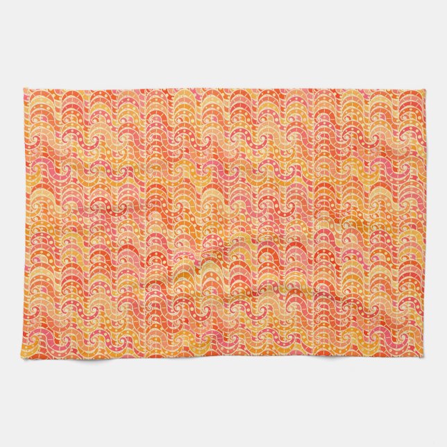 Abstract wave pattern - orange, coral and gold kitchen towel (Horizontal)