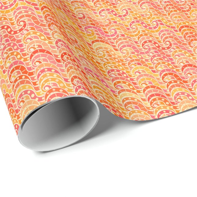 Abstract wave pattern - orange, coral and gold wrapping paper (Roll Corner)
